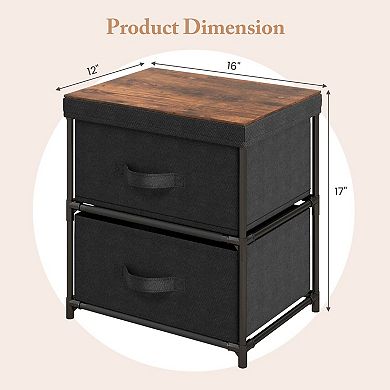 2-Drawer Compact End Table with Fabric Nightstand for Bedroom or Dorm Room