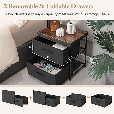 2-Drawer Compact End Table with Fabric Nightstand for Bedroom or Dorm Room