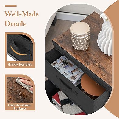 2-Drawer Compact End Table with Fabric Nightstand for Bedroom or Dorm Room