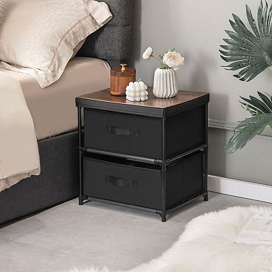 2-Drawer Compact End Table with Fabric Nightstand for Bedroom or Dorm Room