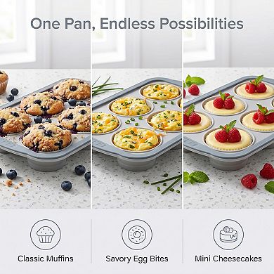 Muffin-Pan 12-Cup Nonstick Silicone Pan with Steel Rim for Home Baking