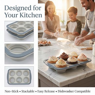Muffin-Pan 12-Cup Nonstick Silicone Pan with Steel Rim for Home Baking