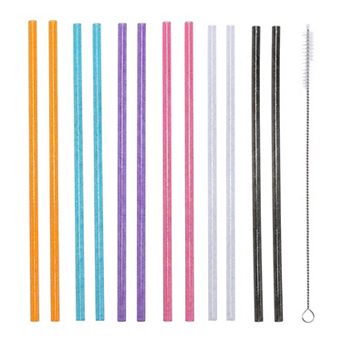 12 pc Reusable Straws, Plastic Straws with Brush, Drinking Straws for 40 oz Tumbler, Perfect