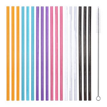 18 pc Reusable Straws, Plastic Straws with Brush, Drinking Straws for 40 oz Tumbler, Perfect