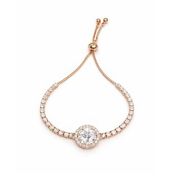 Adjustable Halo CZ 16mm Center stone Slider Bracelet Up to 9"