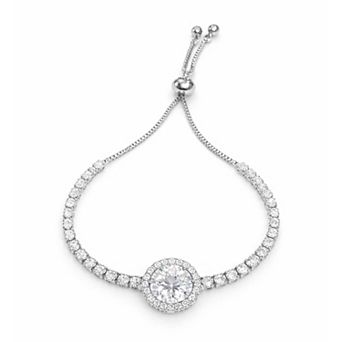 Adjustable Halo CZ 16mm Center stone Slider Bracelet Up to 9"