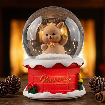 Christmas Light Up Crystal Ball Shatterproof LED Glitter Snow Globe Cute Resin Figurine Decorative
