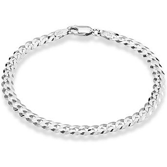925 Sterling Silver Italian 4mm Solid Diamond-Cut Cuban Link Curb Chain Bracelet