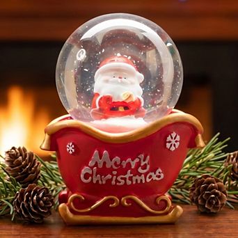 Christmas Light Up Crystal Ball - Mini LED Glitter Snow Globe, Resin Figurine Decorative Sphe