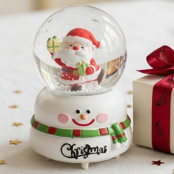 Christmas Light Up Crystal Ball - Mini LED Glitter Snow Globe, Resin Figurine Decorative Sphe