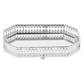 1 pc Rectangular Metal Perfume Tray, Candle Tray, Serving Tray, Decorative Tray for Bars Silver Tone