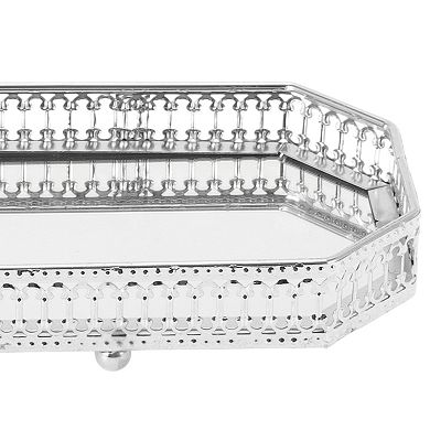 1Pc Rectangular Metal Perfume Tray, Candle Tray, Serving Tray, Decorative Tray for Bars Silver Tone