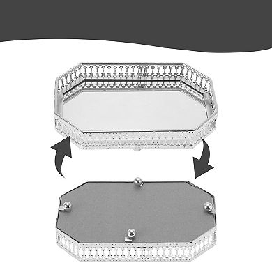 1Pc Rectangular Metal Perfume Tray, Candle Tray, Serving Tray, Decorative Tray for Bars Silver Tone