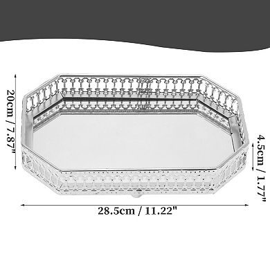 1Pc Rectangular Metal Perfume Tray, Candle Tray, Serving Tray, Decorative Tray for Bars Silver Tone