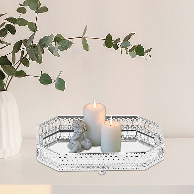 1Pc Rectangular Metal Perfume Tray, Candle Tray, Serving Tray, Decorative Tray for Bars Silver Tone
