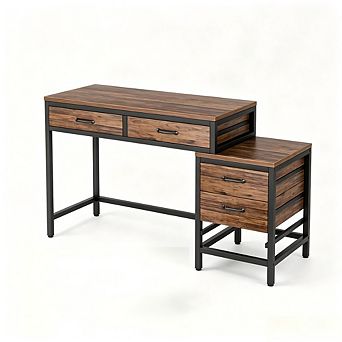 YIORTWO Computer Desk with Reversible Drawer Cabinet Study Writing Table