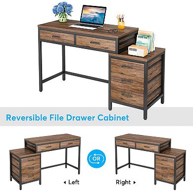 YIORTWO Computer Desk with Reversible Drawer Cabinet Study Writing Table