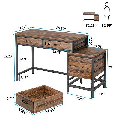 YIORTWO Computer Desk with Reversible Drawer Cabinet Study Writing Table