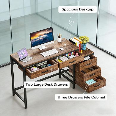 YIORTWO Computer Desk with Reversible Drawer Cabinet Study Writing Table