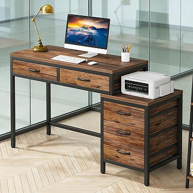 YIORTWO Computer Desk with Reversible Drawer Cabinet Study Writing Table