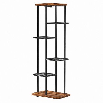 6 tier Metal and Wood Plant Stand Shelf for Indoor or Outdoor Corner Display, Black