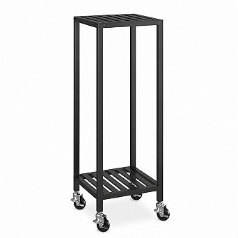 2 tier Black Rolling Metal Plant Stand with Wheels for Indoor and Outdoor Spaces