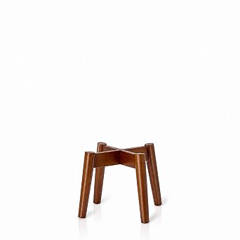 Beech wood mid-century indoor plant stand for round planters, brown
