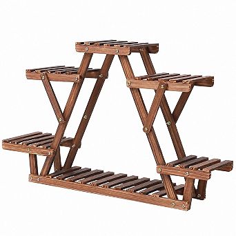 6 tier Wooden Corner Plant Shelf, Triangle Indoor Outdoor Display Rack for Multiple Pots