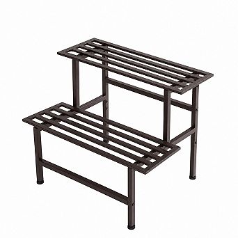 2 tier Heavy Duty Metal Plant Shelf, Coffee Finish Indoor Outdoor Ladder Display Stand