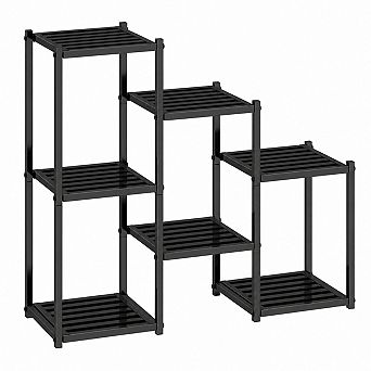 7 tier Black Metal Plant Shelf for Indoor and Outdoor Displays, Tall Organizer Rack