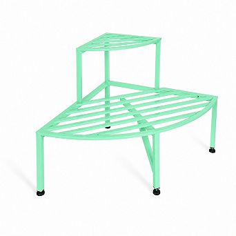 2 tier Heavy Duty Metal Corner Plant Shelf, Mint Green Indoor Outdoor Display Stand