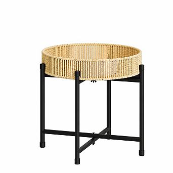 Boho Rattan Plant Stand Table for Indoor Plants, Woven Single Plant Stool