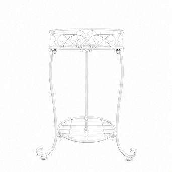 2 tier Metal Plant Stand, 18.5 Inch Tall Potted Holder for Indoor Outdoor Patio and Garden, White