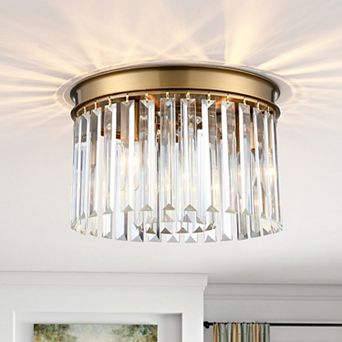 12 in 3-Light Drum Crystal Flush Mount Ceiling Light,Damp Rated
