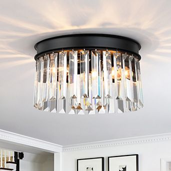 12 in 3-Light Drum Crystal Flush Mount Ceiling Light,Damp Rated