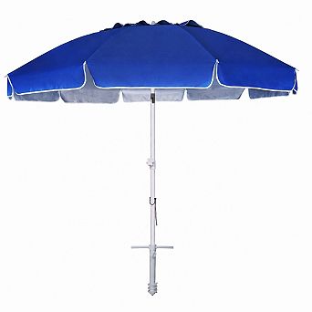 8 Foot Outdoor Beach Umbrella with Sand Anchor UPF 50 Plus Air Vent Tilt Blue