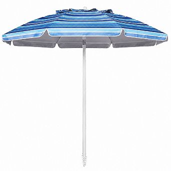 6.5ft Beach Umbrella with Tilt Pole Portable Sand Anchor Carry Bag UPF 50 Sun Shelter