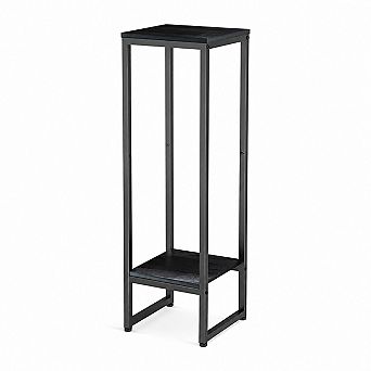 Tall Two-Tier Corner Plant Stand with Metal Frame and Wood Shelves, Black