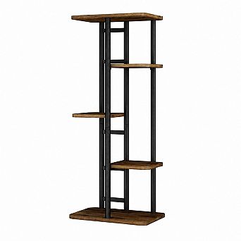 5 tier Black Metal and Wood Plant Stand, Multi-Pot Display Shelf for Indoor Living Spaces and Patio