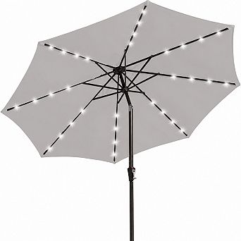9FT Outdoor Patio Umbrella with Solar LED Lights Tilt Crank and Polyester Canopy Grey