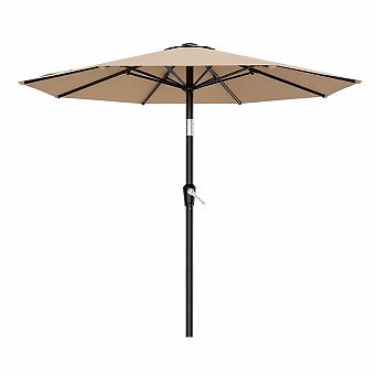 9 FT Outdoor Patio Umbrella with Push Button Tilt Crank and 8 Sturdy Ribs Beige