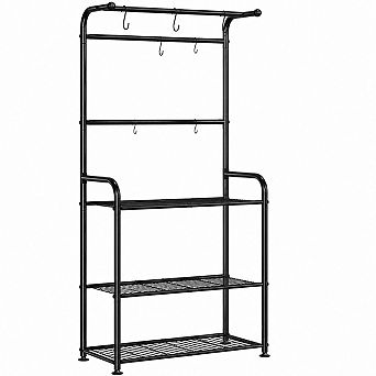 Tall 3 tier Metal Plant Stand with Hooks, Black Indoor and Outdoor Shelving for Potted Plants
