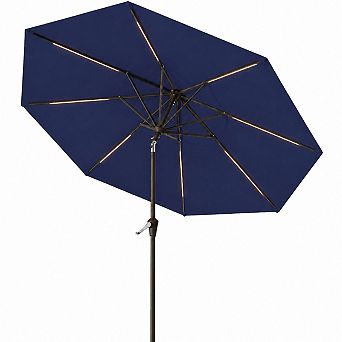 9FT Patio Umbrella with Solar LED Lights Tilt Crank Polyester Canopy for Outdoor Shade