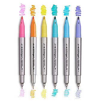 KINGART Permanent Ultra Fine Twin-Tip Pens 6 Pastel Colors