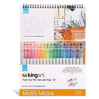 KINGART Twin-Tip Chisel & Fine Markers with Mixed Media Pad - 37 pc