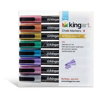 KINGART Metallic Chalk Marker Set, 8 Colors - 2mm Bullet Tip
