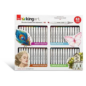 KINGART PRO Double-Ended Alcohol Markers Set - 48 Colors, Four Curated Palettes