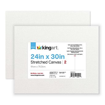KINGART Stretched White Canvas 24" x 30" - 100% Cotton, Triple-Primed (2 Pack)
