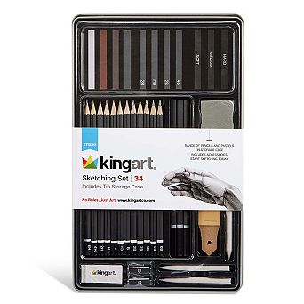 KINGART 34 pc Sketching Set in Tin Case