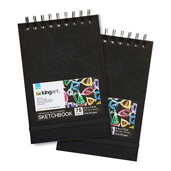 KINGART Black Paper Sketchbook 5" x 7.5" - 2 Pack - 75 Sheets Each